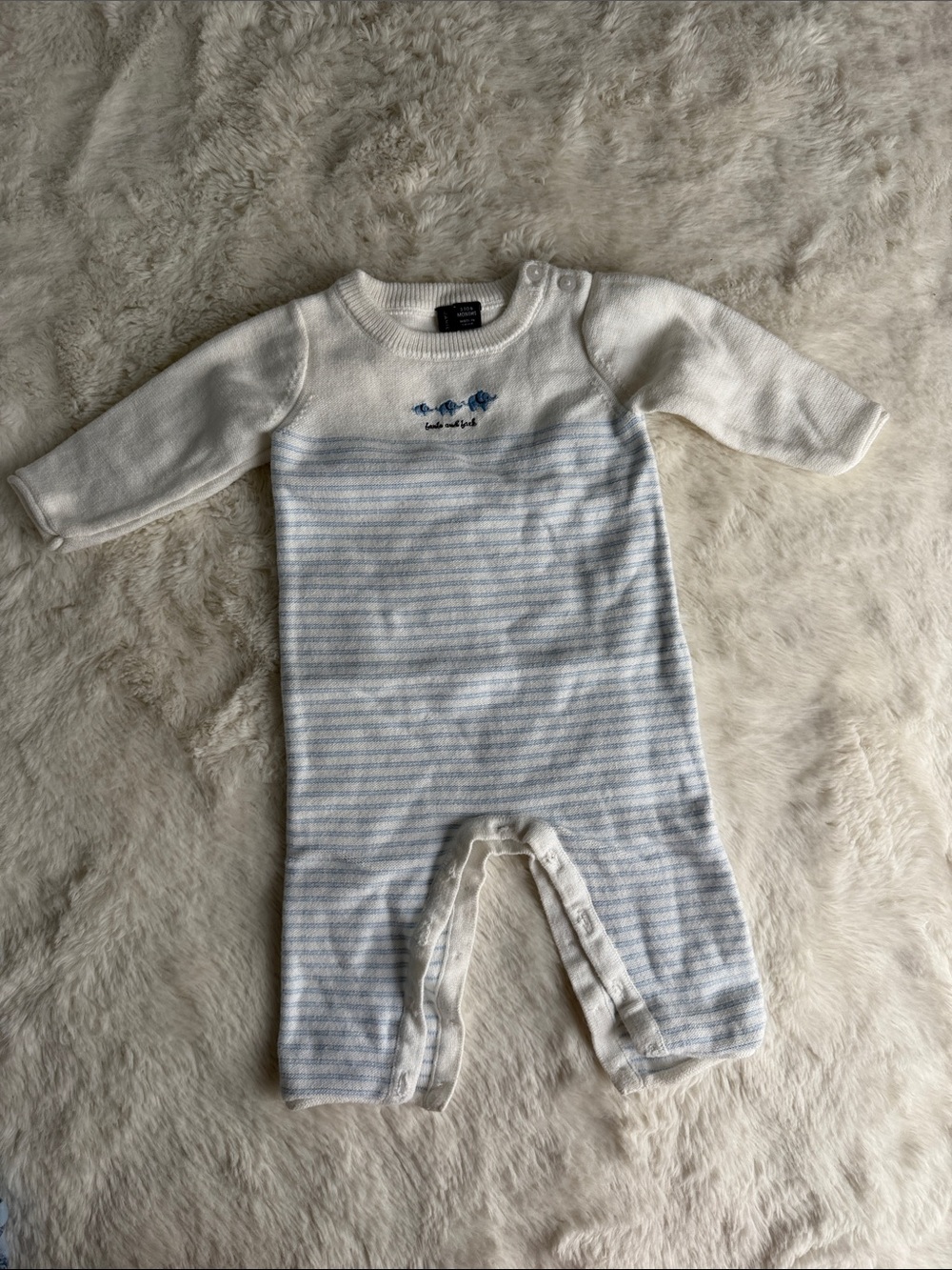 Janie and Jack Cream & Light Blue Striped Knit One-Piece